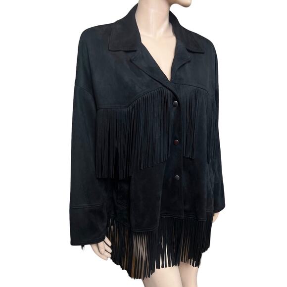 Zara Black Fringe Western Style Retro Jacket Size L Side Pockets Long Sleeves - Picture 9 of 15